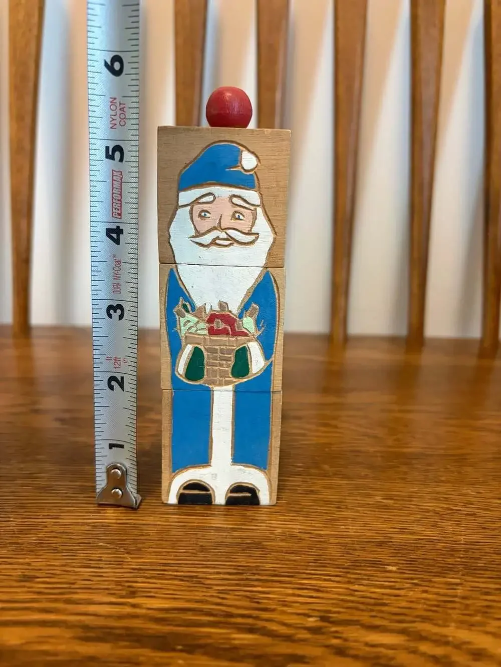Vintage Hand Carved Santa Wood Block Puzzle Twist Christmas Decor